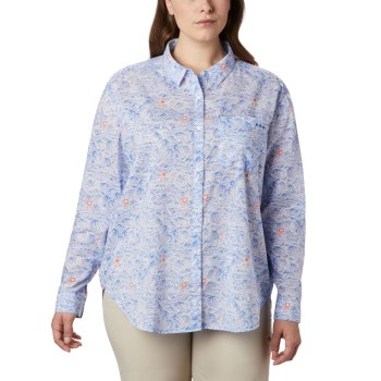 Columbia Overhemd Dames, PFG Sun Drifter II Long Sleeve Plus Size Blauw, 97GRYQHCS